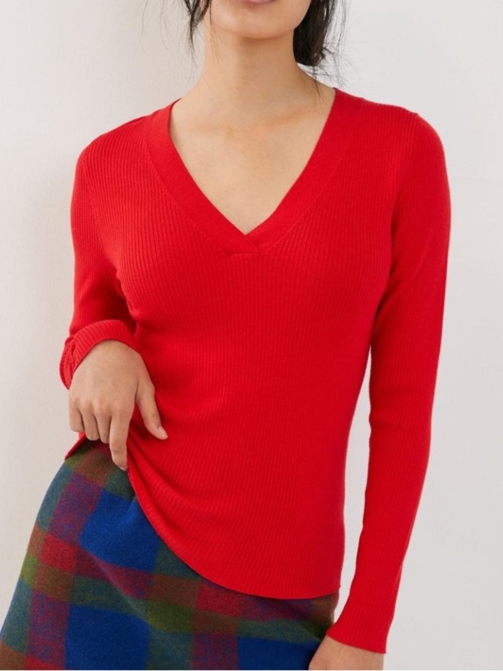 Maeve Women's Red V-Neck Ribbed Sweater Size S NWOT
